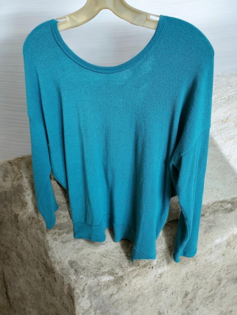 Francesca's Teal Blue Knit Twist Open Back Slouchy Pullover Sweater L